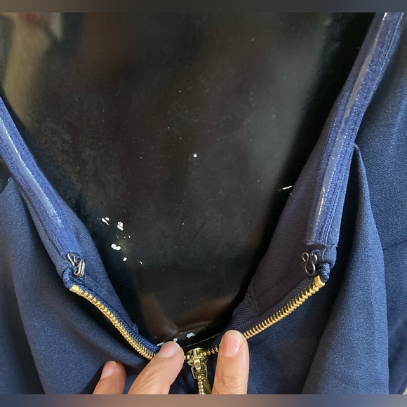 NWT New Alex & Eve Ruffled-Back Sheath Halter Dress Navy Size 10 - Picture 9 of 14